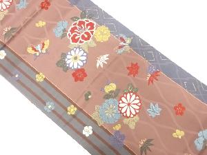 唐織　椿に菊蝶模様織り出し袋帯